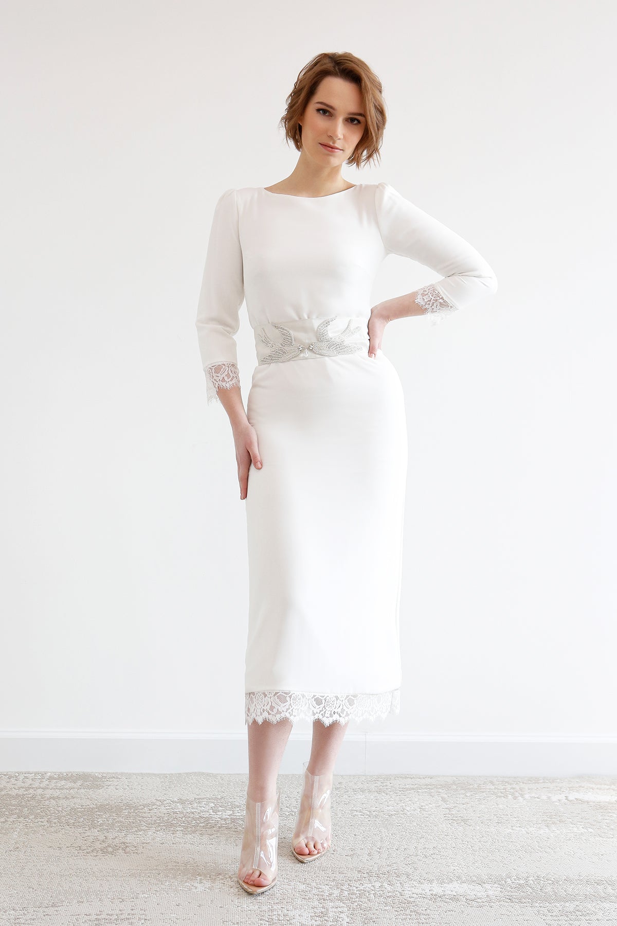 short wedding dress, long sleeve/ Lana