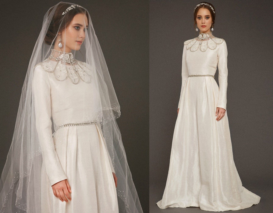a-line wedding dress, wedding dress long sleeve/ Vaziliki