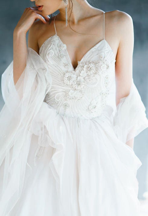 Couture wedding dress premium  silk tafetta , handmade embroided/ PILVIA