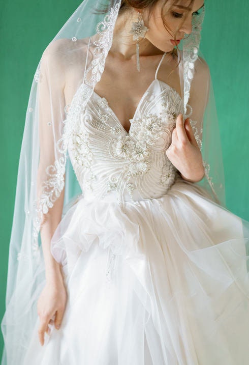 Couture wedding dress premium  silk tafetta , handmade embroided/ PILVIA