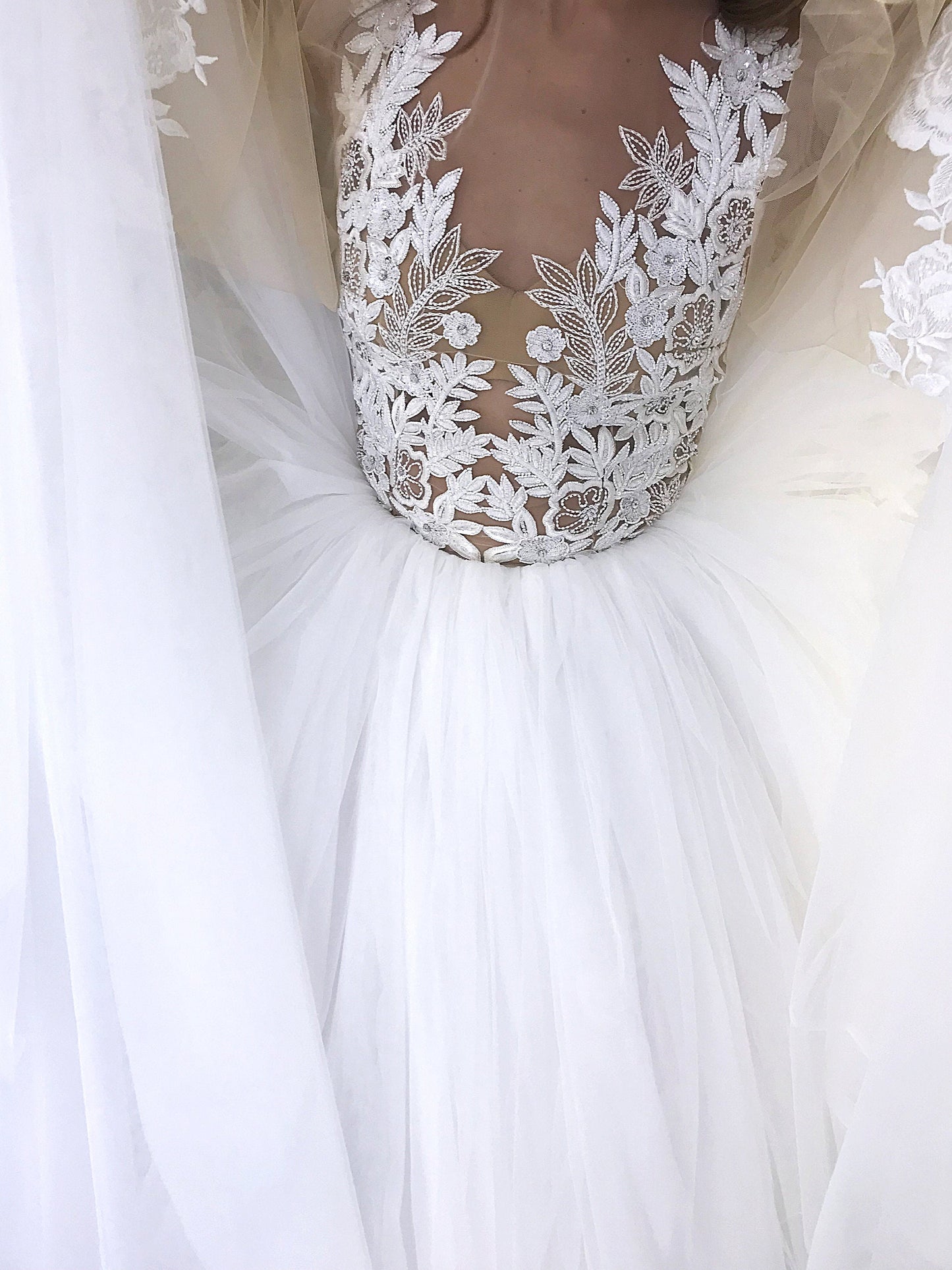 Lace wedding dress, hand embroidery