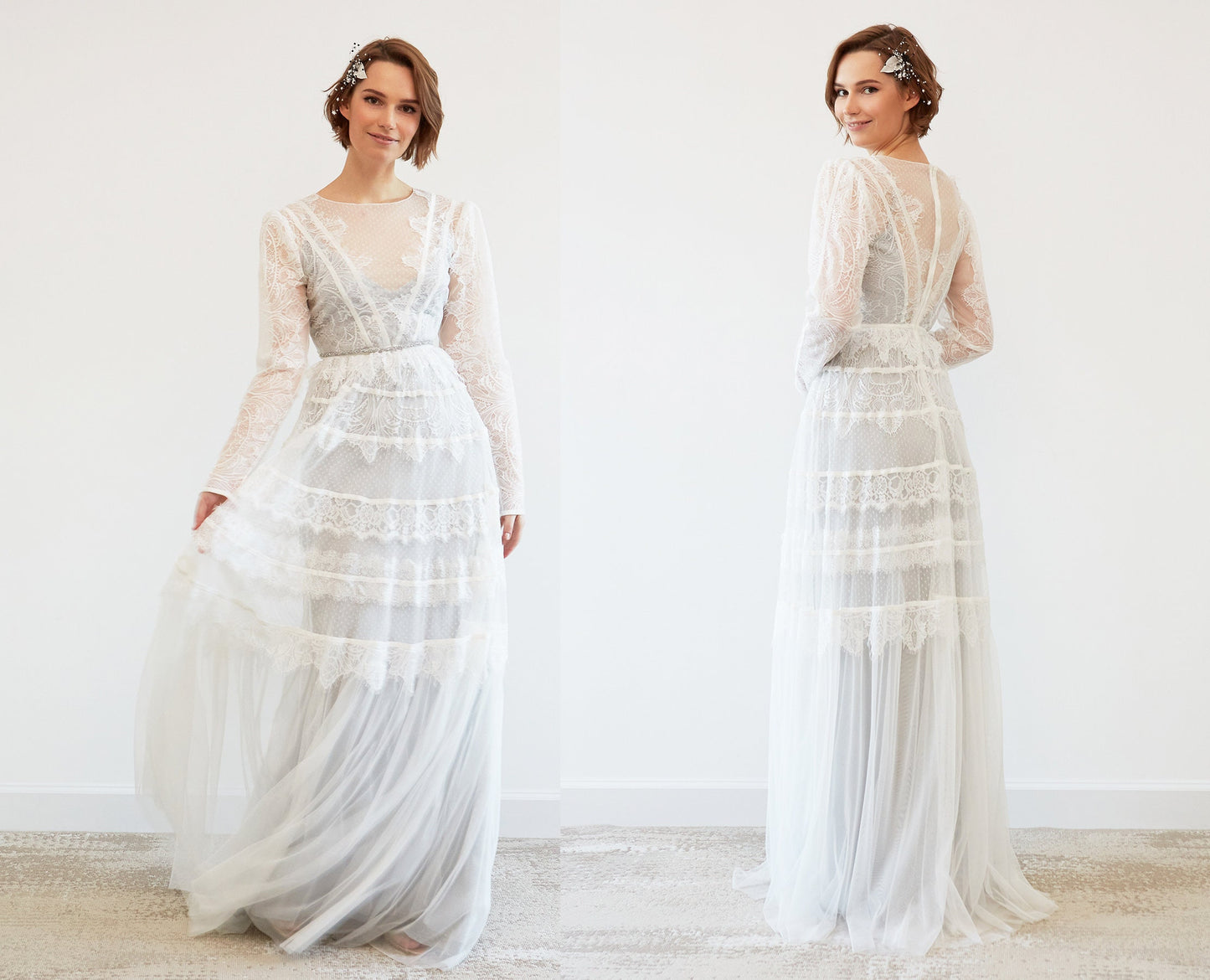 Lace wedding dress with sleeves/ Kalisia