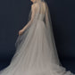 Silk wedding dress, a-line, open back, beautiful lacing tulle , hand embroidery/ ALMINA