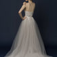 Silk wedding dress, a-line, open back, beautiful lacing tulle , hand embroidery/ ALMINA